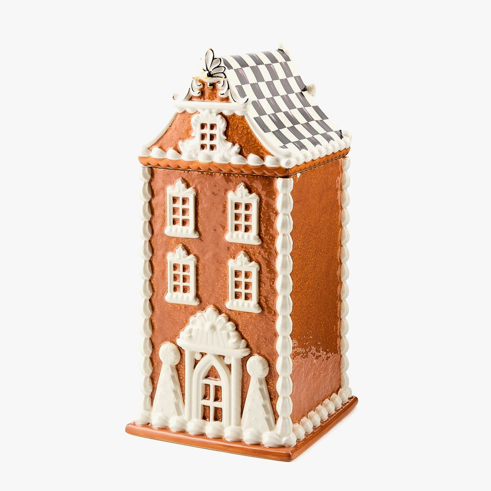 Mackenzie-Childs Gingerbread House Ceramic Cookie Jar Christmas Decor NEW